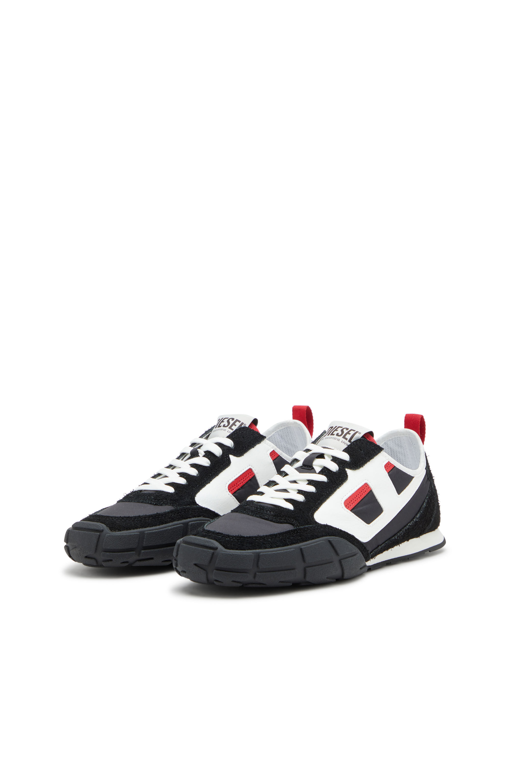 Diesel - S-PAGODHA LOW, Man's S-Pagodha-Sneakers in leather, suede and ripstop in Black/Red - 9