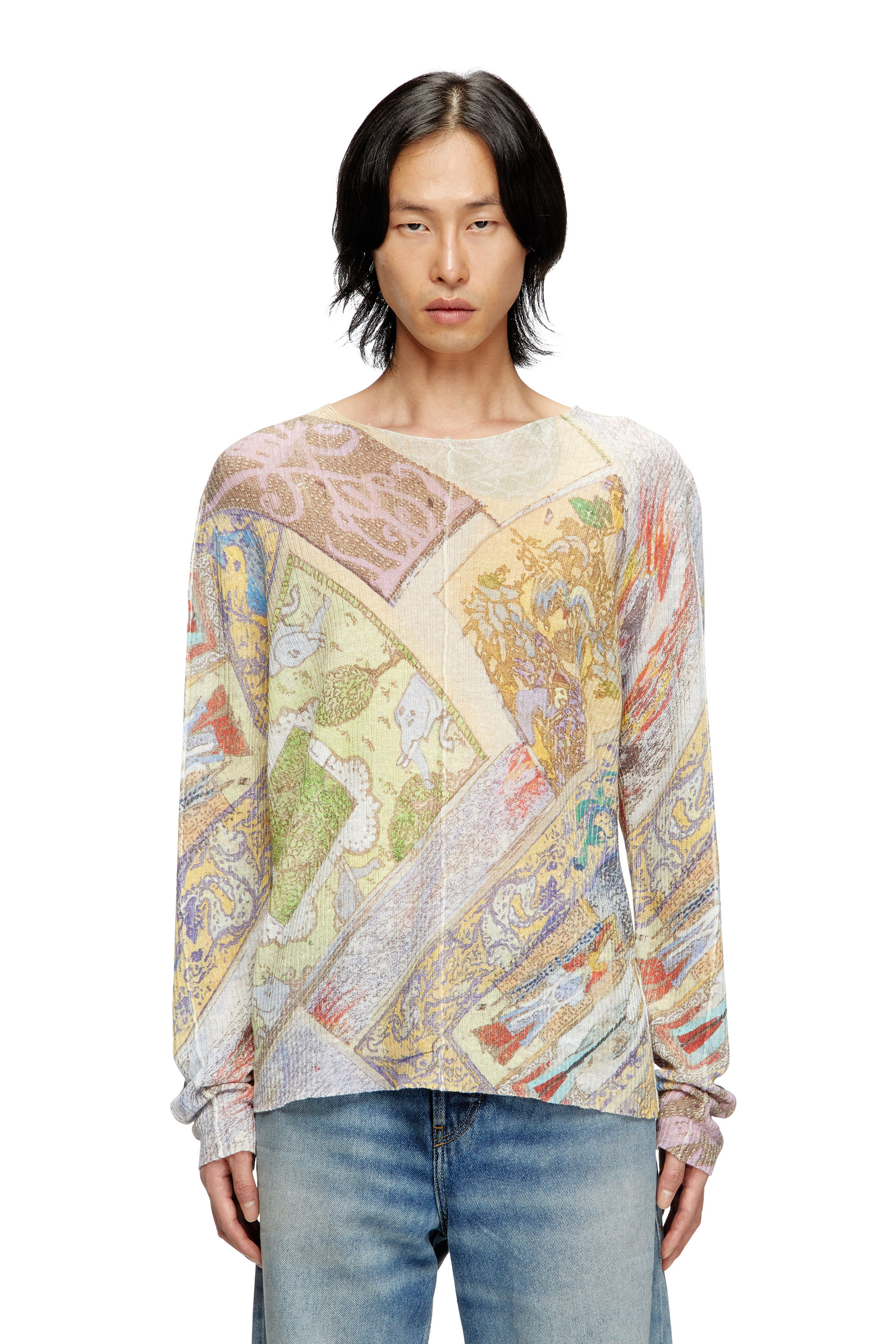 Diesel - K-RENTON, Unisex's Linen jumper with medieval print in Beige/Yellow - 2